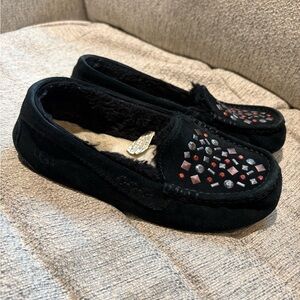 UGG Black and Red Embellished Loafers